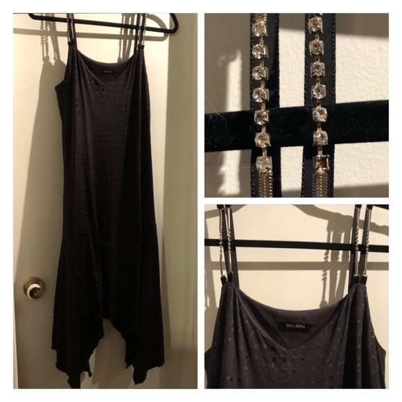 🍒 Terra Nostra Black Dress w/ rhinestones & velvet straps!!! EUC!!! - Picture 1 of 6